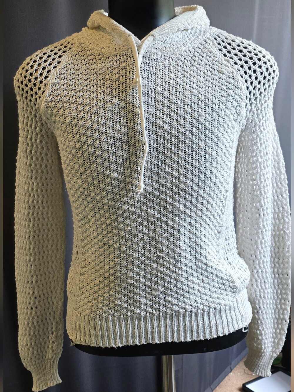 Poof Medium White Loose Knit Hooded Sweater Beachy